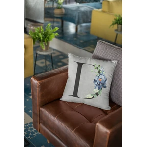 43 x 43 cm Gri Dekoratif Çift Taraflı Tay Tüyü Döşemelik Premium Kumaş D Harfli Yastık Kılıfı KRL566