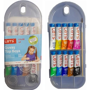 Guaj Boya 10 Renk 10 ml Plastik Kutuda Fırça 1 Paket Guaj Boya Seti 10'lu