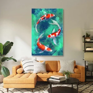 SML Tablo Birbirini Takip Ederek Yüzen Üç Koi Balığı Kanvas Tablo