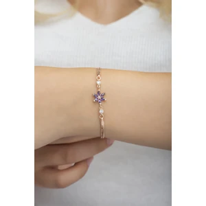 925 Ayar Mor Taşlı Lotus Çiçeği Gümüş Bileklik