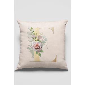 43 x 43 cm Bej Döşemelik Tay Tüyü Premium Kumaş Dekoratif Çift Taraflı E Harfli Kırlent Kılıfı KRL536