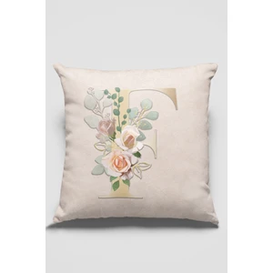 43 x 43 cm Bej Premium Kumaş Tay Tüyü Döşemelik Dekoratif Çift Taraflı F Harfli Kırlent Kılıfı KRL537