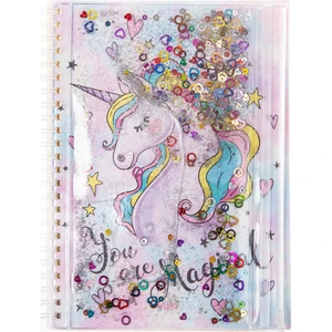 A5 Boy Simli ve Sulu Şeffaf Kalemlikli Defter Unicorn
