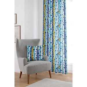 Cango Home Mavi Çizgili Yıldızlı Dijital Baskılı Perde CGH066-PR