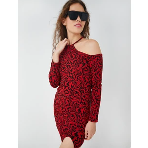 Pencere Detaylı Mini Elbise Halter Yaka