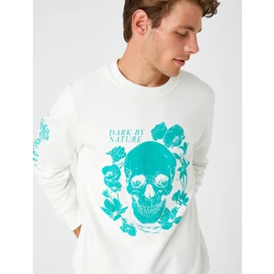 Kuru Kafa Baskılı Sweatshirt Şardonlu Bisiklet Yaka