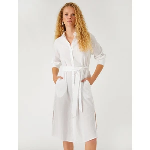 Midi Boy Gömlek Elbise Keten Karışımlı