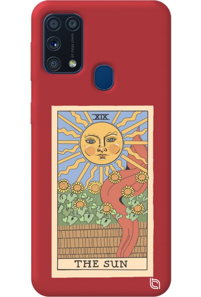 HyperCep Samsung M31 Kırmızı Premium Içi Kadife Tarot Sun Desenli Silikon Telefon Kılıfı