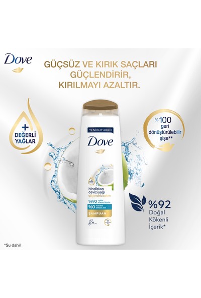Dove Saç Bakım Şampuanı Hindistan Cevizi Yağı Güçlendirici Bakım 400 ml