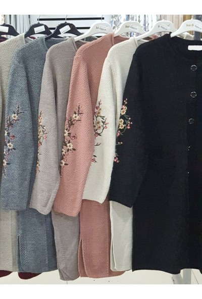 Nefs Büyük Beden Kolu Işlemeli Cepli Hırka