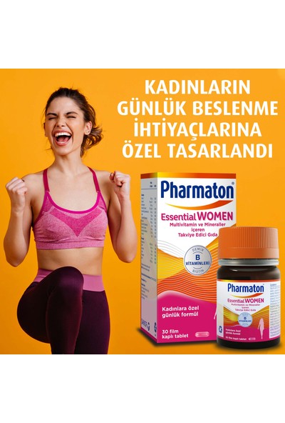 Pharmaton Essential Women 30 Tablet - Biotin, Demir, Vitamin B, Multivitamin ve Mineraller