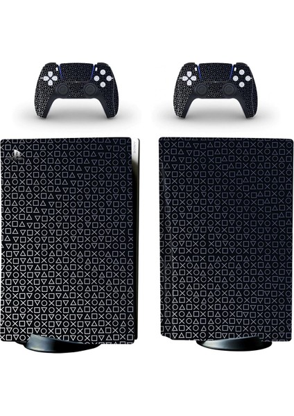 Siyah Arkaplan Beyaz Kol Düğmeleri Playstation 5 Dijital Versiyon Sticker Kaplama Seti