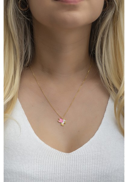 925 Ayar Gümüş Gold Pembe Mineli Unicorn Kolye fırsatları