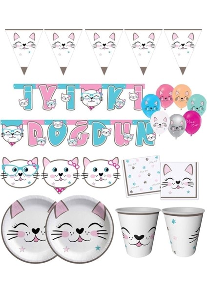 Mıss Catt Kedi Temalı Doğum Günü Seti 8 Kişilik