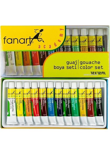 Guaj Boya Academy Set 12 Renk 12 ml 1 Paket Guaj Boya 12 Li Seti Tüpte