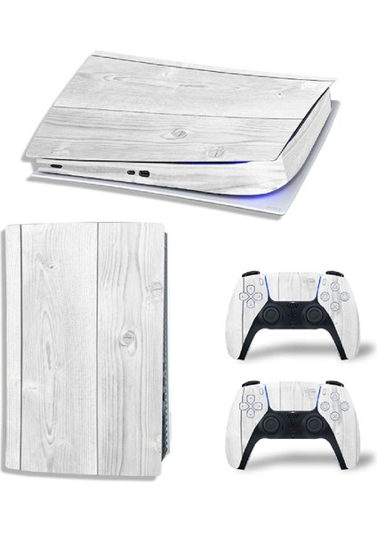 Gri Ahşap Yüzey Playstation 5 Dijital versiyon Sticker Kaplama Seti