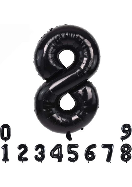 8 Sekiz Siyah Rakam Folyo Balon 34" Inc 82 cm