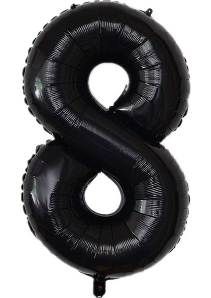 8 Sekiz Siyah Rakam Folyo Balon 34" Inc 82 cm