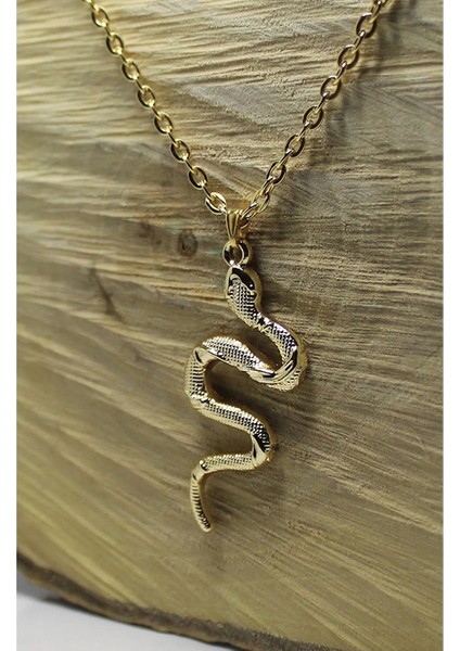 Yılan Uçlu Altın Kaplama Kadın Zarif Kolye