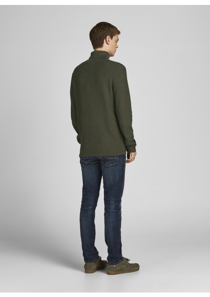 Jack & Jones Balikçi Yaka Düz Haki Erkek Kazak 12199940_JPRBLUCARLOS Knit Roll Nec