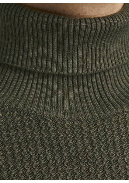 Balikçi Yaka Düz Haki Erkek Kazak 12199940_JPRBLUCARLOS Knit Roll Nec indirimleri