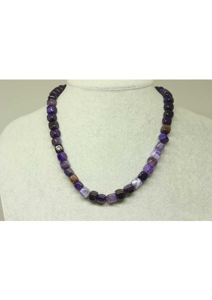 Akik Taşı Küp Şekilli Kolye 7-8mm Aralığı (Klipsli) (23830)