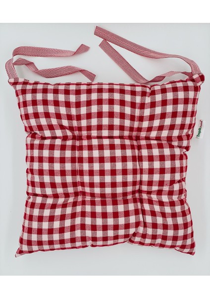 Ekose Desen Kırmızı Renk Pamuklu Kumaş Pofidik Kare Dekoratif Sandalye Minderi 40X40 cm modelleri