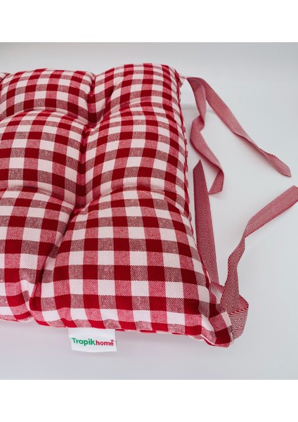 Ekose Desen Kırmızı Renk Pamuklu Kumaş Pofidik Kare Dekoratif Sandalye Minderi 40X40 cm fırsatları