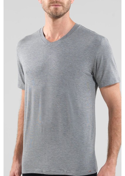 9308-BLACKSPADE Silver Erkek T-Shirt-Gri Melanj