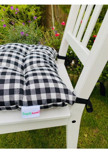 Lüx Pofidik Ekose Siyah Sandalye Minderi Özel Dikişli Bağcıklı Minder 35X35CM Kare Sandalye Minderi fiyatları