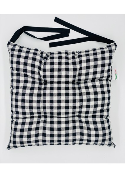 Lüx Pofidik Ekose Siyah Sandalye Minderi Özel Dikişli Bağcıklı Minder 35X35CM Kare Sandalye Minderi fırsatları