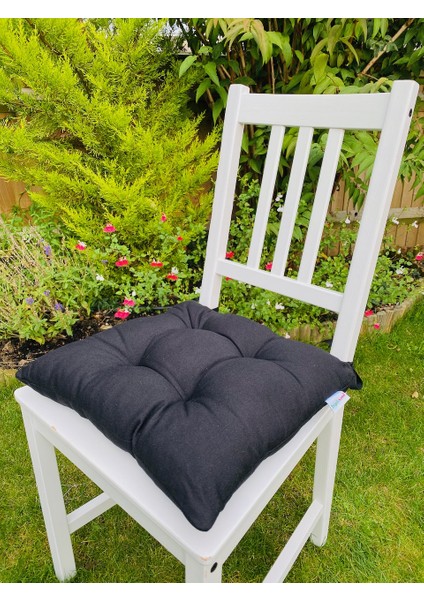 Lüx Pofidik Ekose Siyah Sandalye Minderi Özel Dikişli Bağcıklı Minder 35X35CM Kare Sandalye Minderi indirimleri