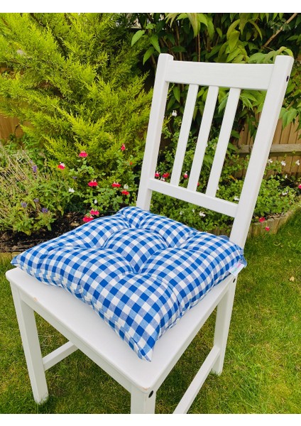 2'li Kombin Minder Ekose Mavi Kare Sandalye Minderi, 40X40 cm Balkon Için Sandalye Minderi