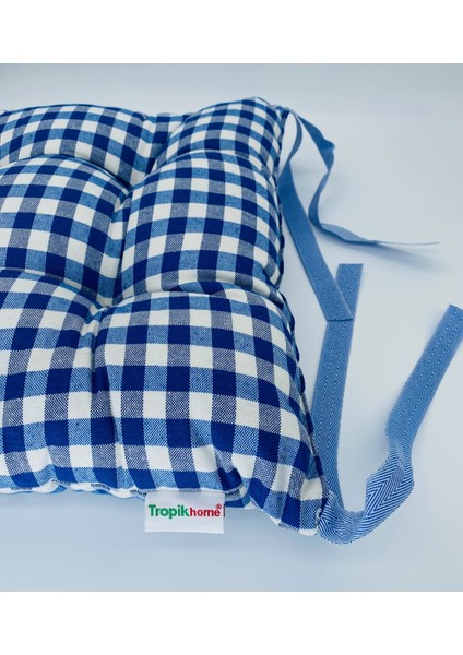 Tropik Home 2'li Kombin Minder Ekose Mavi Kare Sandalye Minderi, 40X40 cm Balkon Için Sandalye Minderi