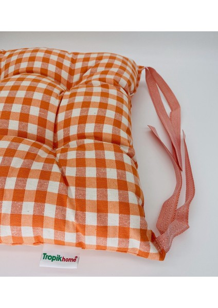 4'lü Pamuklu Minder Seti Ekose Turuncu Bağcıklı Bahçe Sandalye MINDERI-40X40 cm 4 Adet Minder Seti modelleri