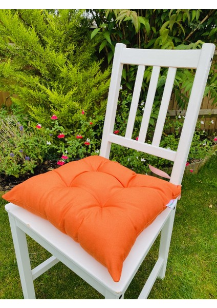 4'lü Pamuklu Minder Seti Ekose Turuncu Bağcıklı Bahçe Sandalye MINDERI-40X40 cm 4 Adet Minder Seti indirimleri