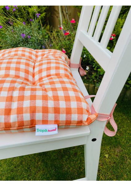 6'lı Ekose Turuncu Sandalye Minderi-Dekoratif Minder SETI-40X40CM Kare Sandalye Minderi-Sırt Minderi fiyatları