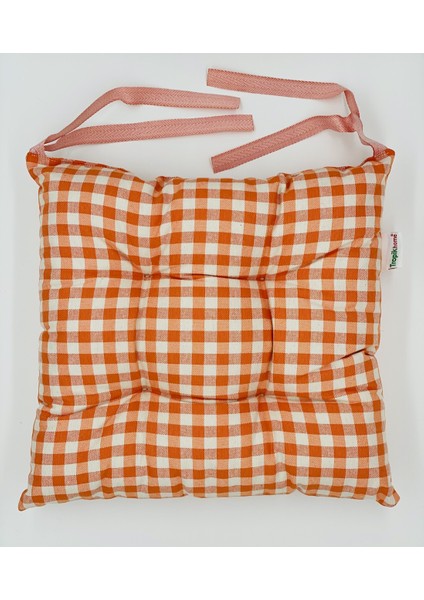 6'lı Ekose Turuncu Sandalye Minderi-Dekoratif Minder SETI-40X40CM Kare Sandalye Minderi-Sırt Minderi