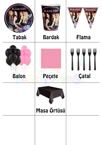 Black Pink 16 Kişilik Doğum Günü Seti Black Pink Parti Malzemeleri Seti Ekonomik fiyatları
