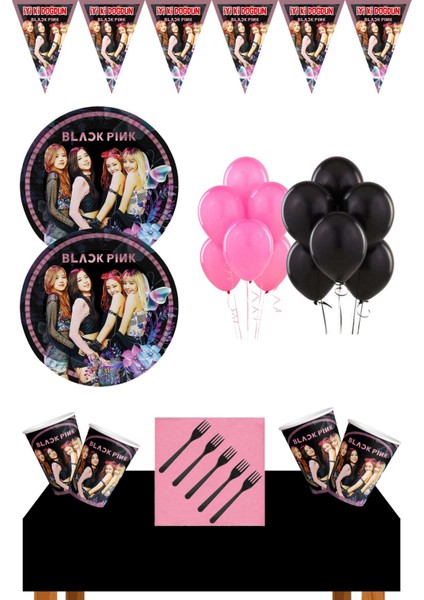 Black Pink 24 Kişilik Doğum Günü Seti Black Pink Parti Malzemeleri Seti Ekonomik