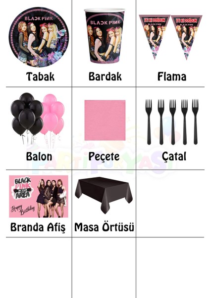 Black Pink 16 Kişilik Afişli Doğum Günü Seti Black Pink Parti Malzemeleri Seti fiyatları