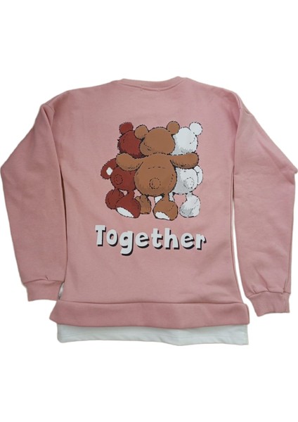 Kız Çocuk Çift Taraf Ayıcık Desenli Sweatshirt