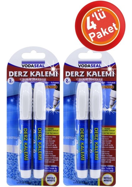 Derz Kalemi 4'lü Paket Beyaz Su Bazlı Kokusuz Fayans Derz Yenileme Yedek Uçlu