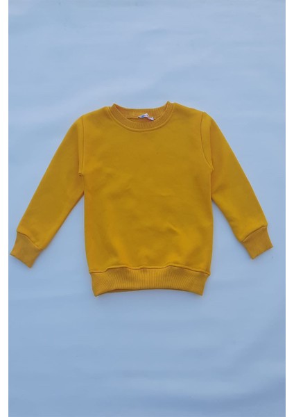 Unisex Sarı Basic Içi Polarlı Örme Kalın Sweatshirt