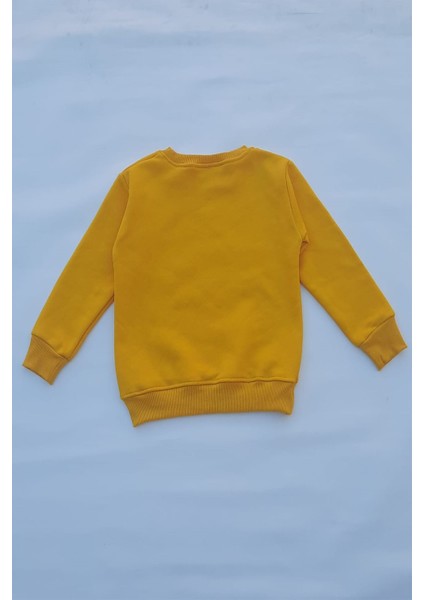 Unisex Sarı Basic Içi Polarlı Örme Kalın Sweatshirt