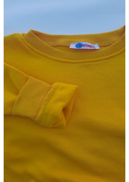 Unisex Sarı Basic Içi Polarlı Örme Kalın Sweatshirt
