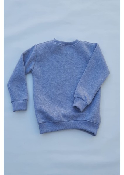 Unisex Gri Basic Içi Polarlı Örme Kalın Sweatshirt