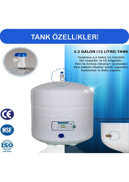 Kapalı Kasa Su Arıtma Cihazı Standart Membranlı 12 Lt Metal Tanklı - 3 Yollu Musluk