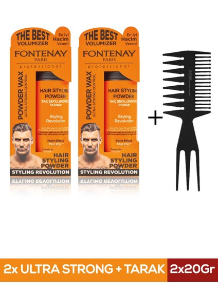 Saç Şekillendirici Pudra Toz Wax Ultra Strong Turuncu 20GR X2 + Şekil Tarağı 3'lü Set