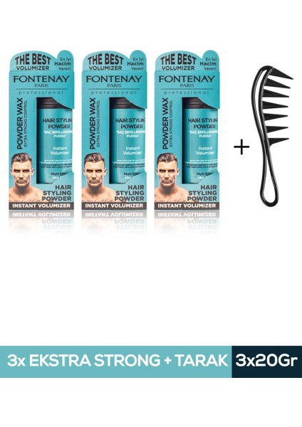 Saç Şekillendirici Pudra Toz Wax Mat Effect Mavı 20GR X3 + Şekil Tarağı 4'lü Set